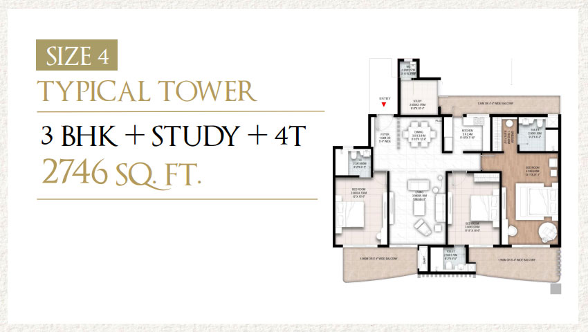 Floor Plan 1 - 4 BHK + Study + 5T (3360 sq.ft)